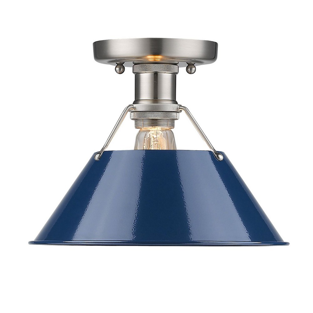 Golden Lighting-3306-FM PW-NVY-Orwell - 1 Light Flush Mount 8 Inches Tall and 10 Inches Wide Pewter Navy Aged Brass Finish